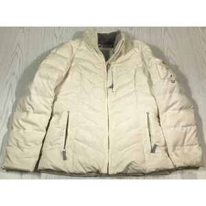 Eddie Bauer Goose Down Puffer Jacket Womens L White EB650 Fill Full Zip Lined